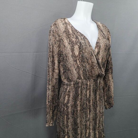 Womens Mini Dress 3XL Brown Knit Snake Print Blouson Faux Wrap Statement Y2K - Picture 2 of 12